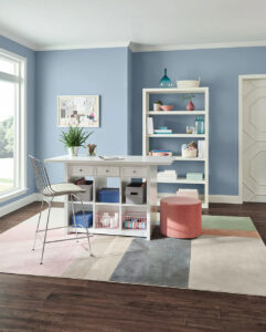Office space with light blue walls
